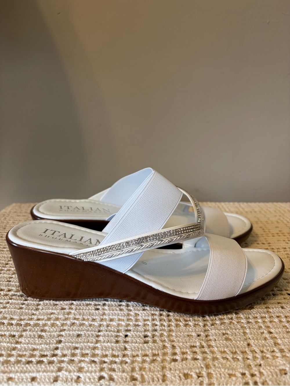 Italian Shoemakers White Embellished Wedge Sandals New Size 8